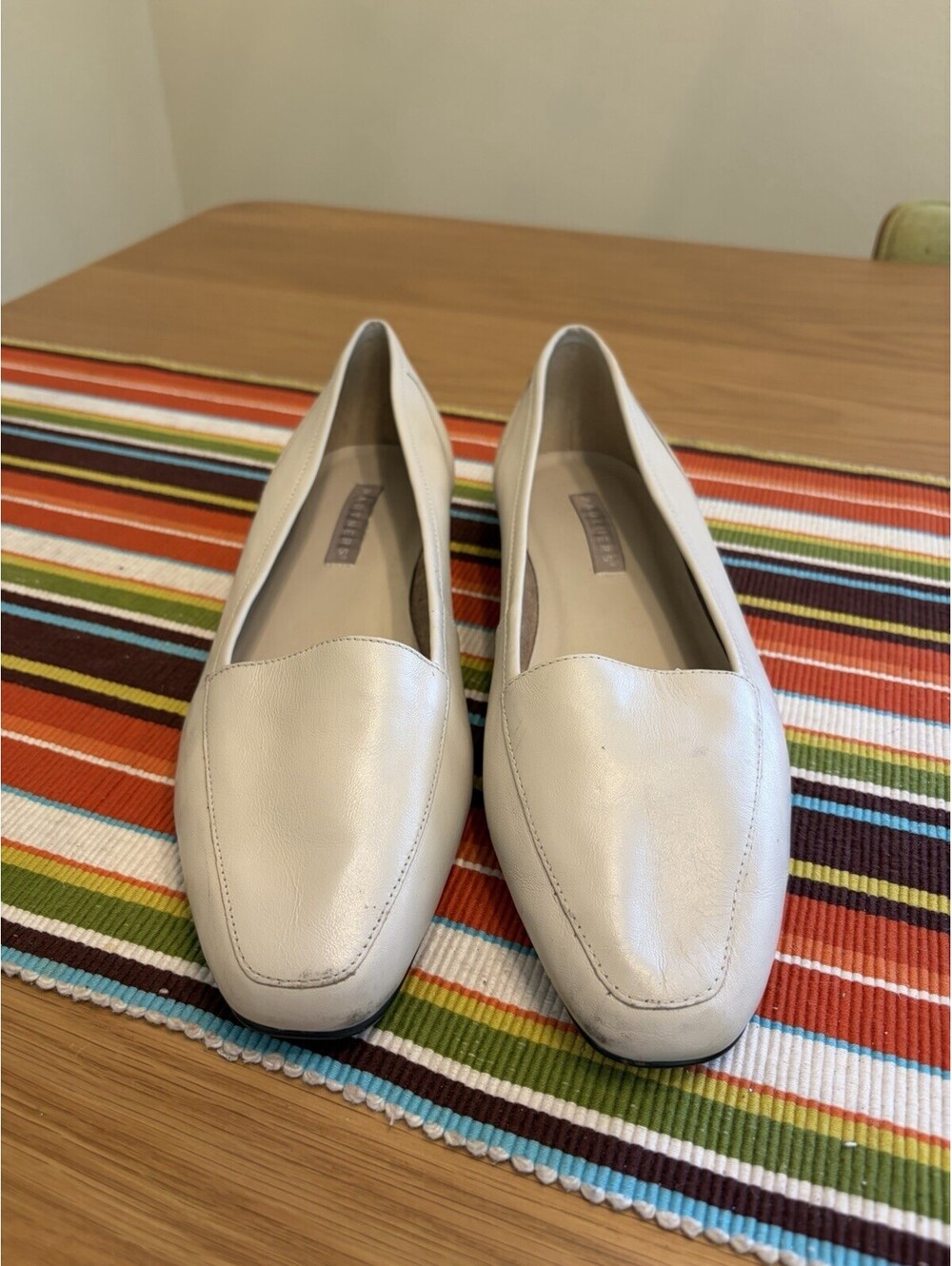 Partners 10 M Ivory Leather Flats Almond Toe Made In Brazil Classic